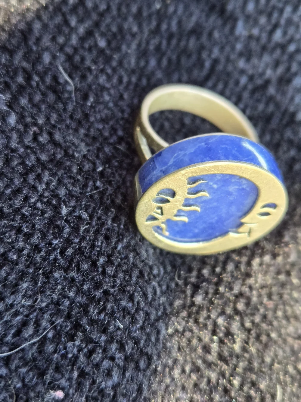 925 Silver Ring with Lapis Lazuli Celestial Motif